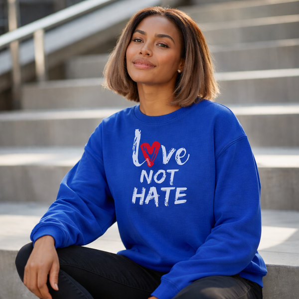 Love Not Hate Sweatshirt – Blue/Red (Unisex), Egeiro Sweatshirt