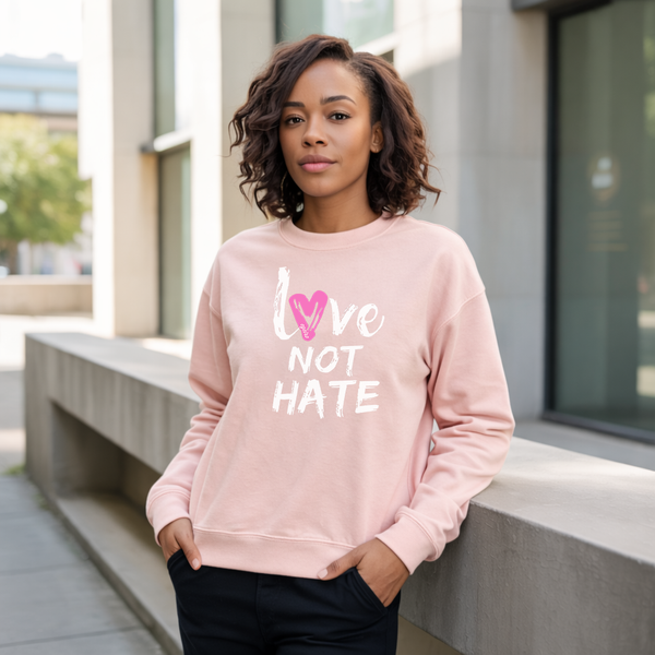 Love Not Hate Sweatshirt – Cream/Pink (Unisex), Egeiro Sweatshirt