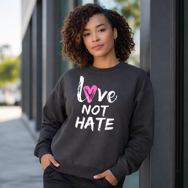 Love Not Hate Sweatshirt – Grey/Pink (Unisex), Egeiro Sweatshirt