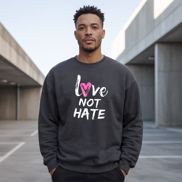 Love Not Hate Sweatshirt – Grey/Pink (Unisex), Egeiro Sweatshirt