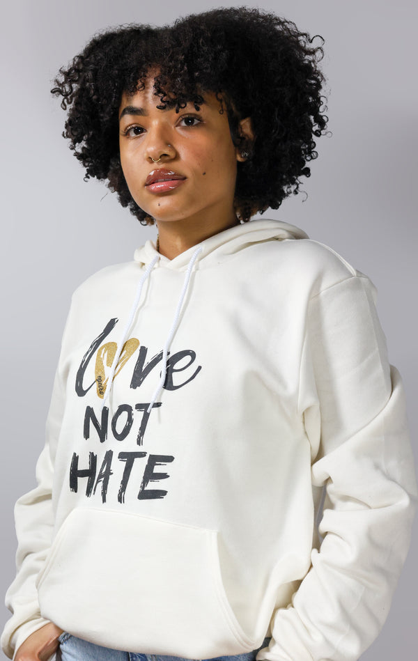 Unisex Love not Hate Hoodie - Cream, Egeiro Hoodies