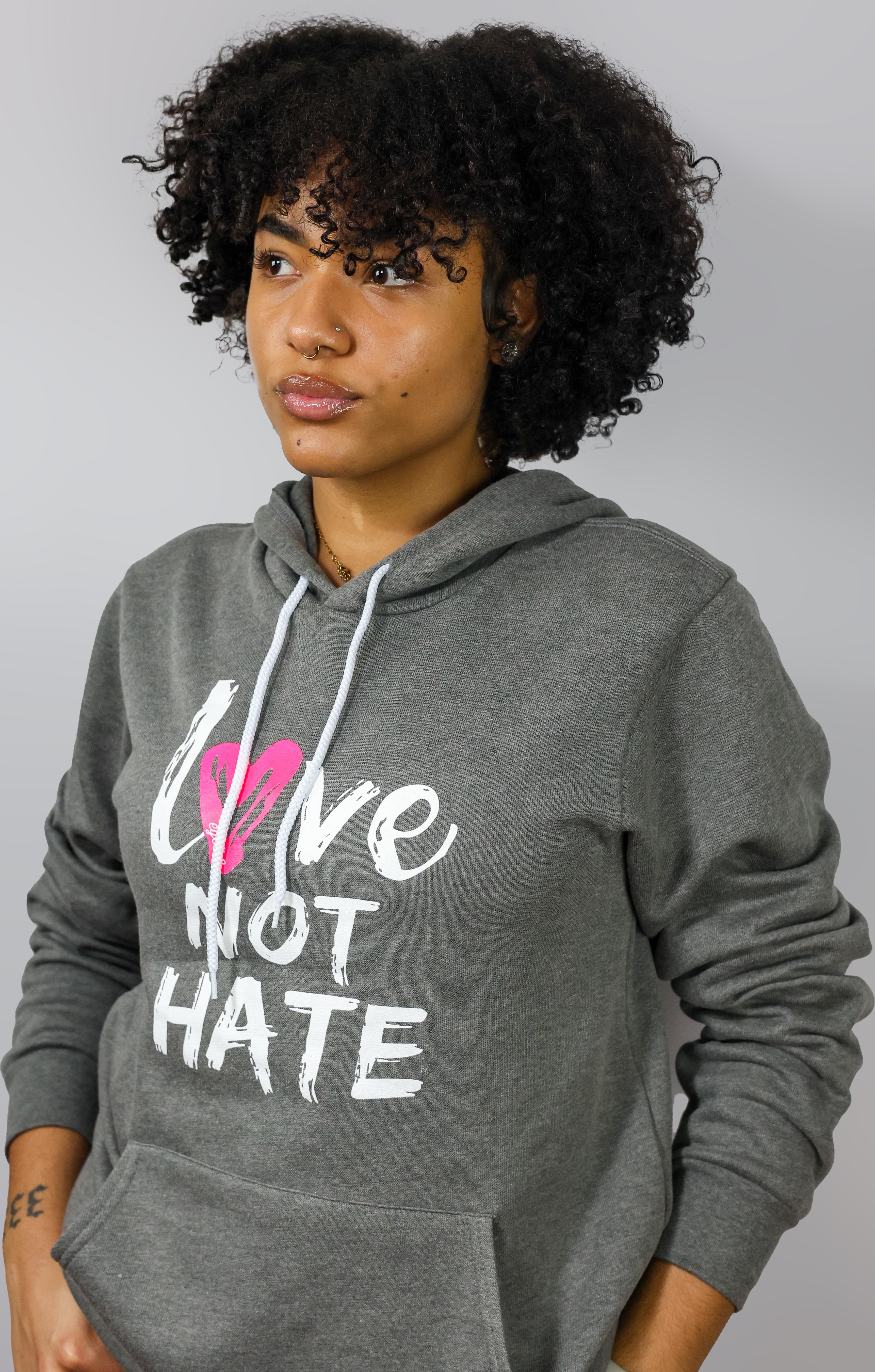 Unisex Love not Hate hoodie - Grey