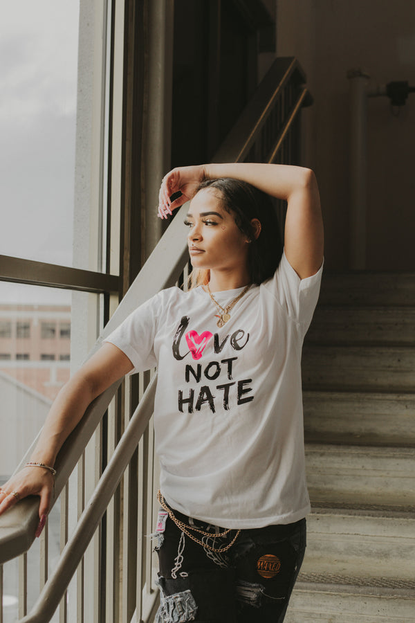 Unisex Love Not Hate T-Shirt White, Egeiro T-shirt